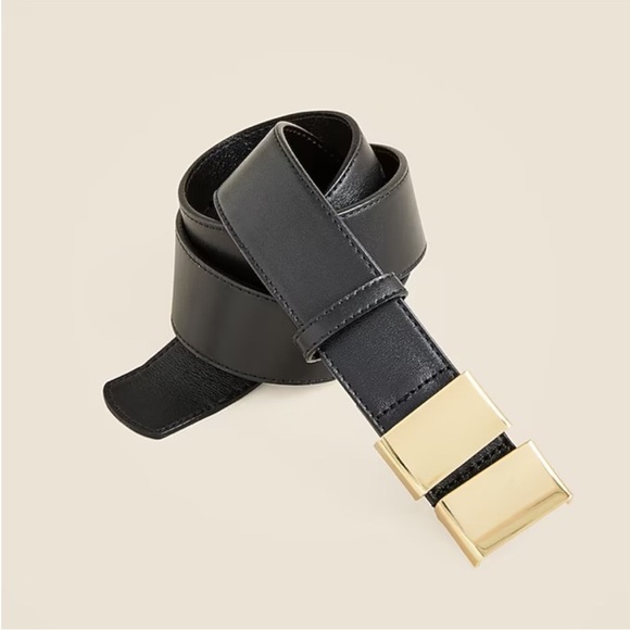 NEW J. Crew double gold buckle black leather belt size medium CG311 $89.50 - Picture 1 of 13